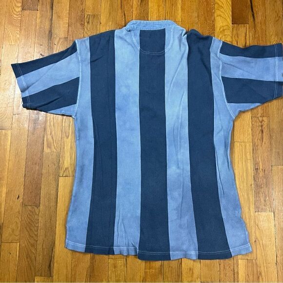 Vintage Industrial Rags Band Collar Striped Polo - Picture 2 of 6